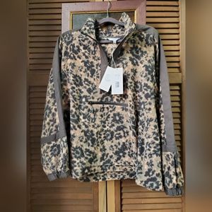 Calme x Johnny Was Half Zip Fleece Pullover Size XXL Floral Animal Print